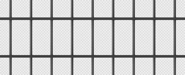 Gold cage, jail with golden metal bars. Realistic prison fence, grates, metallic rods. Criminal grid pattern, jailhouse or birdcage isolated on transparent background. 3d vector Illustration