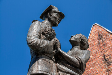 Monument To Polish Uhlan with girlfriend, Grudziadz, city in Kuyavian-Pomeranian Voivodeship, Poland.