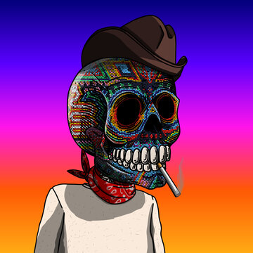 Calavera mexicana con personalidad &uacute;nica. Inspirado en el comediante Cantinflas, cr&aacute;neo de arte huichol.
