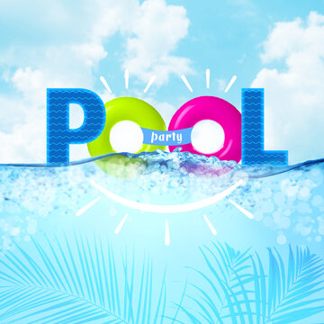 Bright summer swimming pool party advertising poster