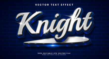 Silver knight 3d editable vector text effect with blue luxury concept.