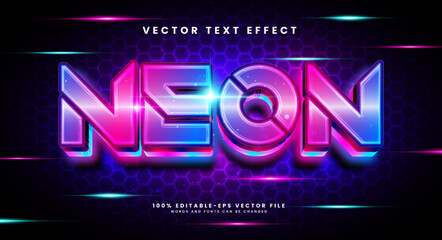 Luxury neon 3d editable vector text effect with gradient blue light concept. - obrazy, fototapety, plakaty