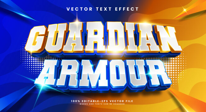 Guardian armour 3d editable vector text effect with blue luxury concept.