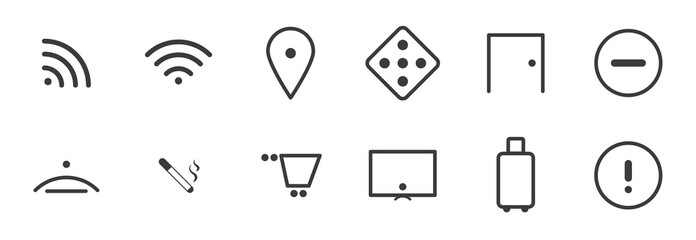 Wayfinding signage. Set of vector line icons used in wayfinding system