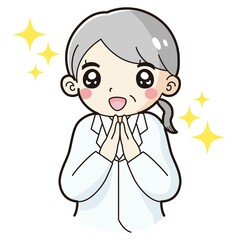 ときめく白衣を着たシニア女性のイラスト