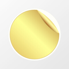 Bright shiny gold sticker with a peeled off edge. 3 D. Vector illustration.