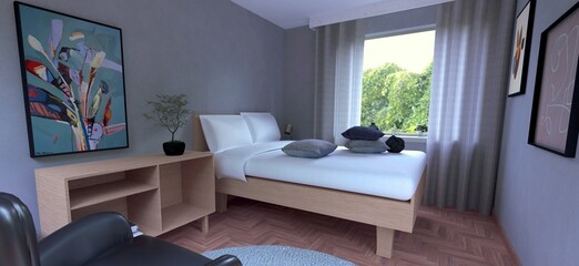 3d illustration depicting a modern bedroom