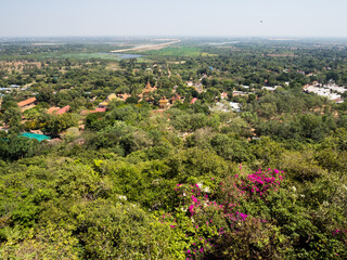 Scenic view from the observation platform at the top of Oudong mountain temple complex in Cambodia
