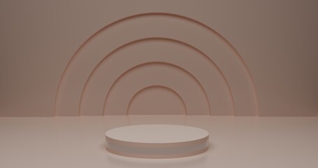 Beige tones on an abstract background of natural pastel colors. The minimum podium of the cylinder. A scene with geometric shapes. An empty showcase, a presentation of a cosmetic product.  3d render