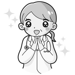 Obraz premium ときめく白衣を着たシニア女性のイラスト（聴診器付き）