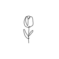 Flower Tulip One Line Vector Drawing. Botanical Single Line Art, Aesthetic Contour. Perfect for Home Decor, Wall Art Posters, or t-shirt Print, Mobile Case. Continuous Line Drawing of Simple Flower.