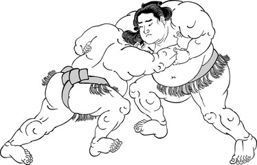 相撲絵　浮世絵　歌川国貞　（緋縅力弥　対　岩戸山峯右衛門）