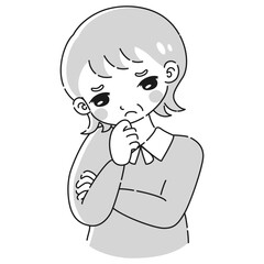 腕を組んで悩むシニア女性のイラスト