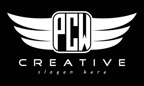 PCW three Letter wing minimalist creative concept icon eagle symbol professional logo design, Vector template