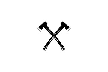 Cross Axe, Crossed Firefighter wooden axes logo design