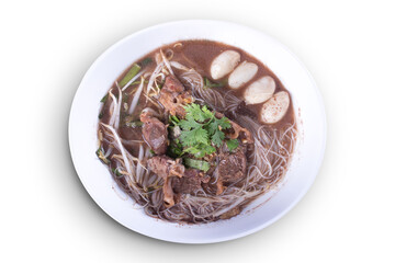 stewed pork noodle soup, Noodle soup thai style put blood in the soup hot for mellow soup (Pork or Beef) on White background