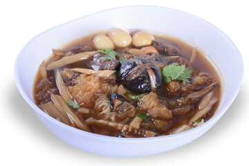 Braised Fish Maw in Red Gravy with crab in bowl on white background. on white bowl for Thai food and with clipping path