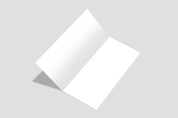 Blank flyer tri fold mockup. Realistic Flyer, booklet mock up on gray background. Vector illustration.