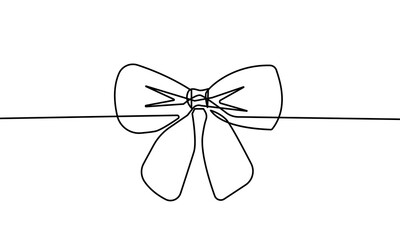 Bow Simple Line Art Drawing. Bow Silhouette Black Sketch on White Background. Continuous Line Drawing of Holiday Symbol Abstract Minimalist Vector Illustration.