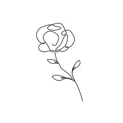 Continuous Line Drawing Of Plant Black Sketch of Flower Isolated on White Background. Flower One Line Illustration. Minimalist Botanical Art Design. Vector EPS 10.