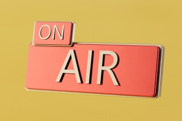a large red icon with the inscription on the air in white on a yellow background. 3d illustration. 3D render