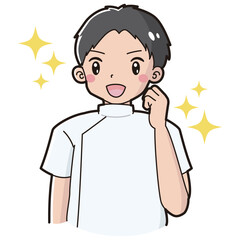 ガッツポーズをする白衣を着た男性のイラスト
