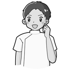 ガッツポーズをする白衣を着た男性のイラスト