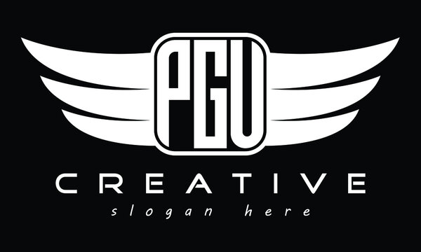 PGU three Letter wing minimalist creative concept icon eagle symbol professional logo design, Vector template