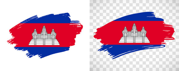 Artistic Cambodia flag with isolated brush painted textured with transparent and solid background