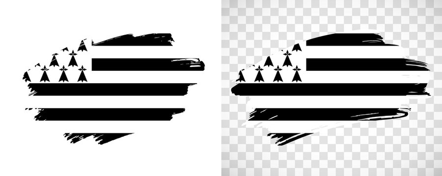 Artistic Brittany flag with isolated brush painted textured with transparent and solid background