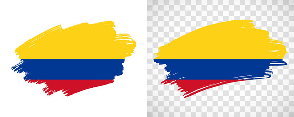 Artistic Colombia flag with isolated brush painted textured with transparent and solid background