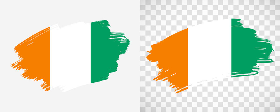 Artistic Cote dIvoire flag with isolated brush painted textured with transparent and solid background