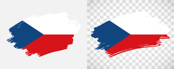 Artistic Czechia flag with isolated brush painted textured with transparent and solid background
