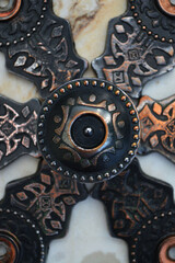 Old metal ornament door knob with plate.