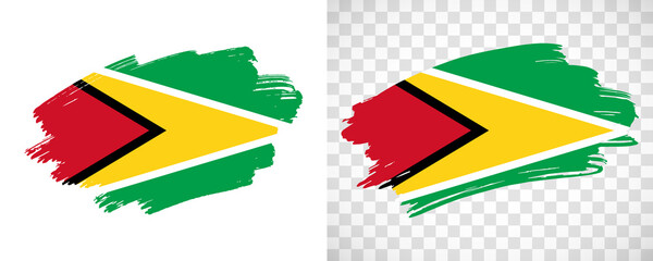 Artistic Guyana flag with isolated brush painted textured with transparent and solid background