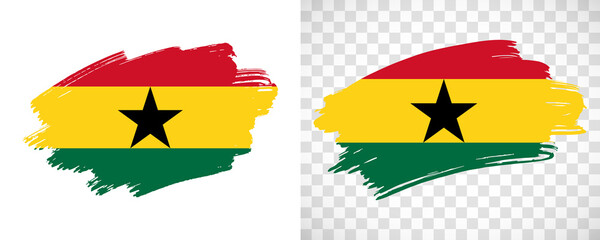 Artistic Ghana flag with isolated brush painted textured with transparent and solid background