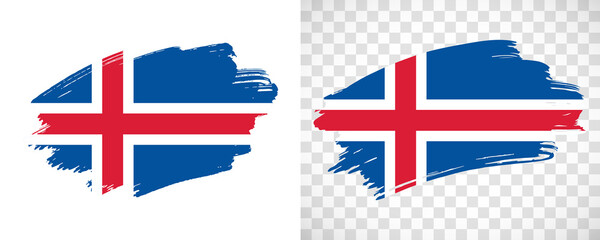 Artistic Iceland flag with isolated brush painted textured with transparent and solid background