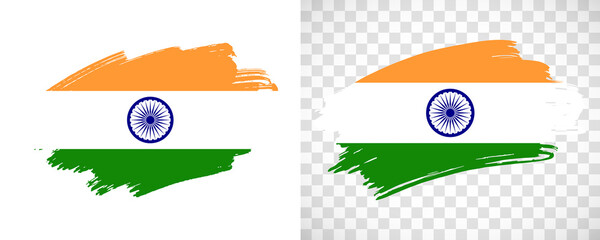 Artistic India flag with isolated brush painted textured with transparent and solid background