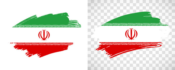 Artistic Iran flag with isolated brush painted textured with transparent and solid background