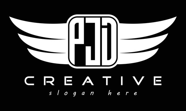 PJD three Letter wing minimalist creative concept icon eagle symbol professional logo design, Vector template