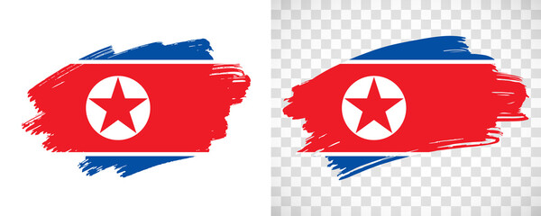 Artistic North Korea flag with isolated brush painted textured with transparent and solid background