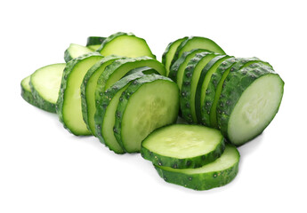 Slices of fresh ripe cucumber isolated on white