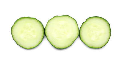 Slices of fresh ripe cucumber isolated on white