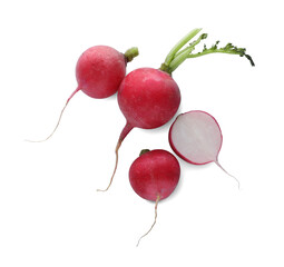 Fresh tasty ripe radish on white background, top view