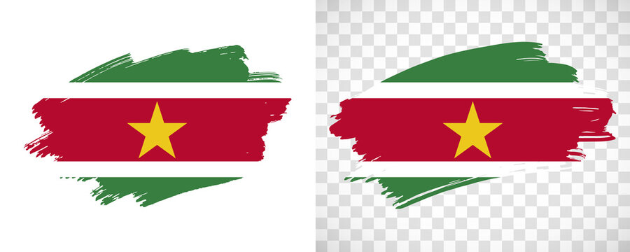 Artistic Suriname flag with isolated brush painted textured with transparent and solid background