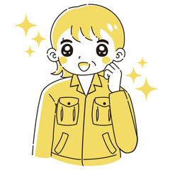 ときめく作業着を着たシニア女性のイラスト