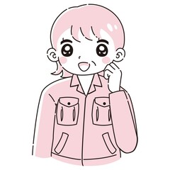 ときめく作業着を着たシニア女性のイラスト