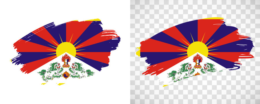 Artistic Tibet flag with isolated brush painted textured with transparent and solid background