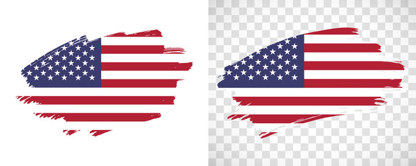Artistic United States of America flag with isolated brush painted textured with transparent and solid background