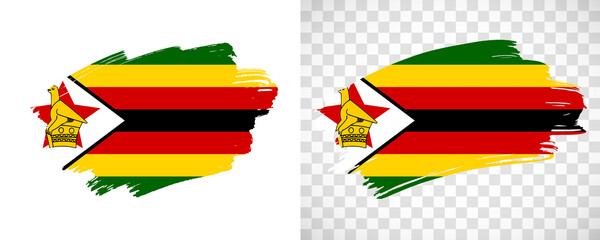 Artistic Zimbabwe flag with isolated brush painted textured with transparent and solid background - obrazy, fototapety, plakaty